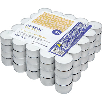 Свічки Horeca - Чайні свічки, час горіння 8 годин - Білі - Штука - Алюмінієва кришка - Свічки для святкувань, декору, весіль, гастрономії, вечірок - Без аромату - Преміум якість (100)