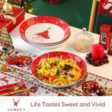 Серія 30-предметний порцеляновий різдвяний набір посуду на 6 осіб, різдвяний кавовий сервіз на 6 обідніх тарілок, 6 десертних тарілок, 6 супових тарілок, 6 кавових чашок та 6 блюдець (різдвяна ялинка, тарілка для пасти на 4 предмети)