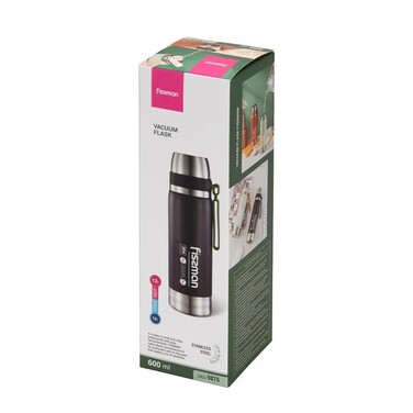 Термос Fissman 600 мл колір чорний нержавіюча сталь (9875)