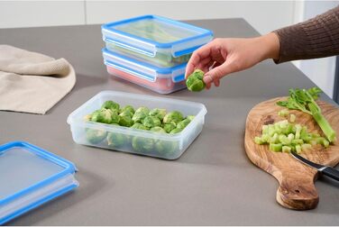 Набір контейнерів для зберігання продуктів EMSA Clip & Close, прямокутні, 5 контейнерів для зберігання x 0,8 л, 100 герметичні, придатні для миття в посудомийній машині, морозильної камери та мікрохвильової печі, прозорі, сині, зроблені в Німеччині, N1030