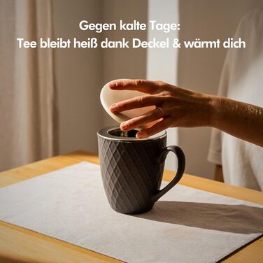 Чашка для чаю 650 мл з ситечком та кришкою, кремово-біла KIVY