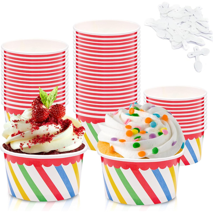 Набір паперові стаканчики для морозива з ложками 50 шт. 125 мл Bakiauli