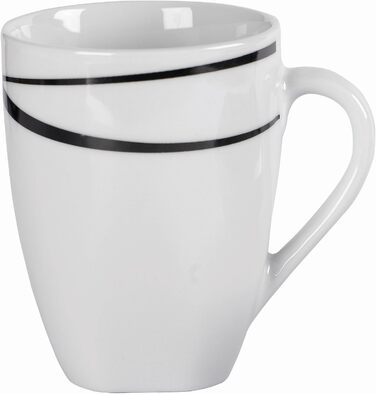 Серія Осло, набір тарілок з 12 предметів на 6 осіб з порцеляни, столовий сервіз класичний, позачасовий, елегантний, чорно-білий (набір кавових кухлів з 6 шт. ), 920673