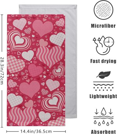 Різдвяні кухонні рушники Kwlegh, рушник для рук, різдвяна ялинка, цукерка-тростина, сніжинка, рушник для пальців, набір з 2 шт. , милий чоловічий банний рушник, високопоглинаючі рушники, 36 x (рожеві з сердечками)