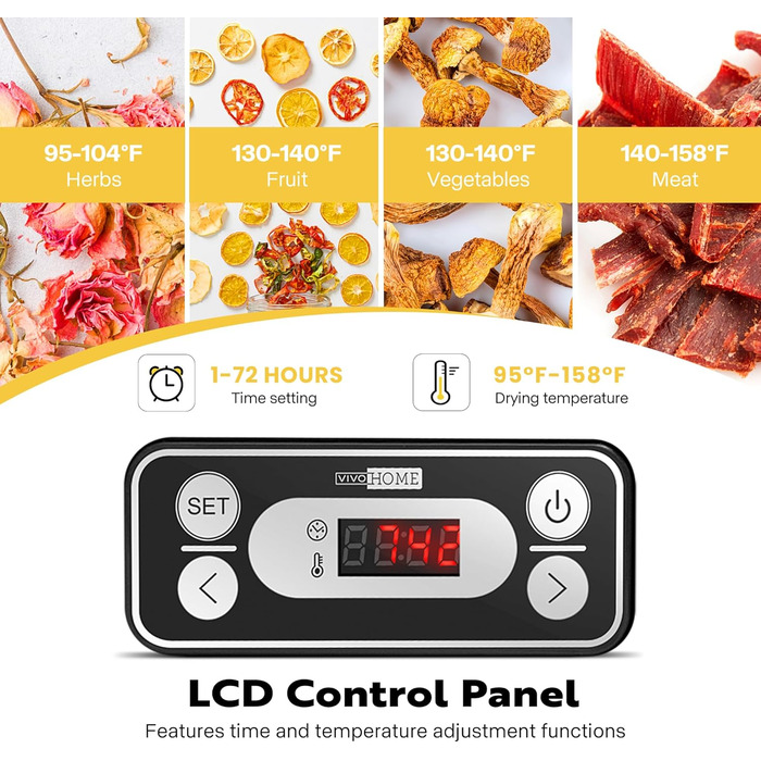 Дегідратор на 8 полиць 400 Вт, чорний VIVOHOME