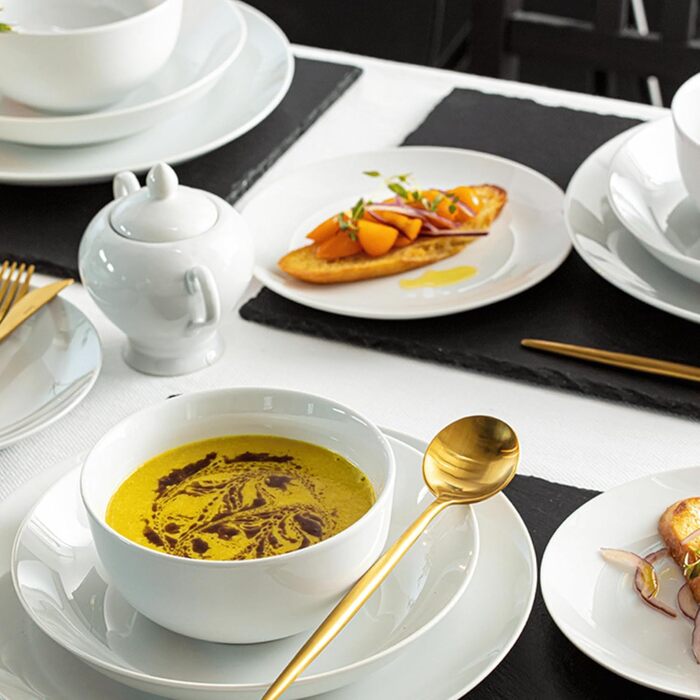 Тарілка для пасти New Port на 4 предмети, набір тарілок для пасти на 4 особи, порцелянова миска для пасти, глибока тарілка, яку можна мити в посудомийній машині, багатофункціональна миска біла 370 мл PREMIUM COLLECTION (тарілка для піци з 2 предметів)