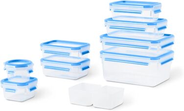 Набір контейнерів для зберігання продуктів EMSA Clip & Close, прямокутні, 5 x 0,8 л, коробки для зберігання, 100 герметичні, придатні для миття в посудомийній машині, морозильній камері та мікрохвильовій печі, прозорі, сині, зроблені в Німеччині, N10307 (