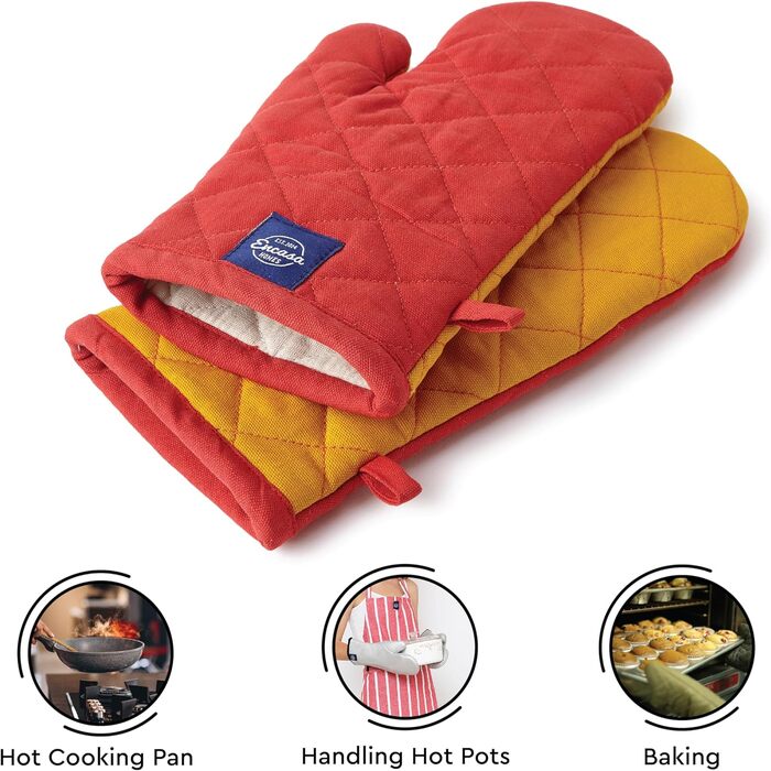 Рукавички для духовки та мікрохвильової печі Encasa Homes Extra Long (2 шт.) для кухні - Силіконові, сріблясті, термостійкі - Захищають руки від гарячого обладнання - (18x30 см, манговий колір)