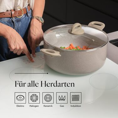 Алюмінієва каструля FLORINA 16 см 1,6 л Підходить для індукції Керамічне покриття, стійке до подряпин М&39яка ручка під дерево Термостійка Для всіх варильних поверхонь Легко миється (ISLA, 7 л - 28 см)