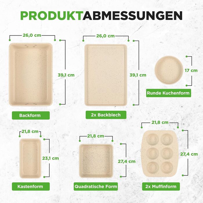 Набір форм для випічки NutriChef - Набір із 8 антипригарних форм для випічки - Без PFOA, PFOS, PTFE, придатний для використання в духовці до 232C - Кругла форма для випічки, форма для хліба, форма для мафінів та форма для дека, придатна для миття в посудо