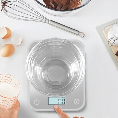 Tefal Ваги кухонні Optiss, 5кг, AAAx2 в комплекті, скло, срібло