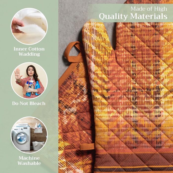 Рукавички для духовки Maison d&39 Hermine, Прихватки для каструль, 100 бавовна, термостійкі кухонні рукавички, рукавички для духовки (19 x 33 см) та прихватки для каструль (20 x 20 см) для приготування їжі, Morzine - Рукавички для духовки (19 x 33 см) та 