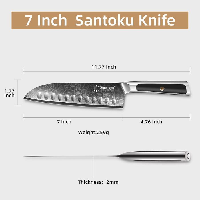 Дамаський ніж Sunnecko 20 см Кухонний ніж шеф-кухаря - гострий ніж з дамаської сталі, кухонний ніж з ергономічною ручкою