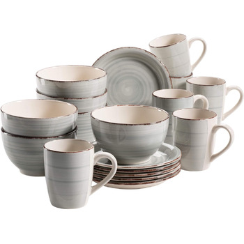 Вінтажний сніданок на 6 осіб, кераміка з ручним розписом, набір посуду з 18 предметів, синій, керамограніт димчасто-блакитний, 931492 Bel Tempo II