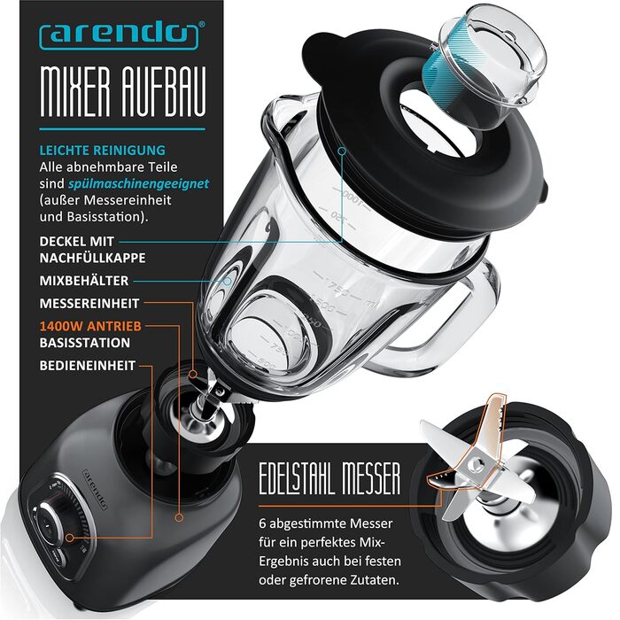 Блендер 1,75 л 1400 Вт Arendo