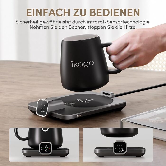 Електричний підігрівач для кави 75 Вт з кухлем 425 мл, чорний Ikago