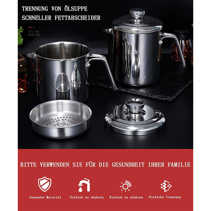 Сепаратор для відокремлення жиру 1,3 л з кришкою, нержавіюча сталь YITAIYUAN