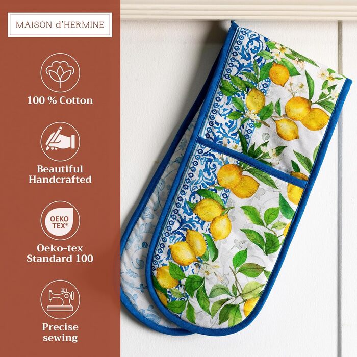 Прихватка для духовки Maison d&39 Hermine, підставка для каструль, 100 бавовна, термостійкі кухонні рукавички, прихватка для духовки (19 см x 33 см) та підставка для каструль (20 см x 20 см) для приготування їжі, Морзін - Прихватка для духовки на День под