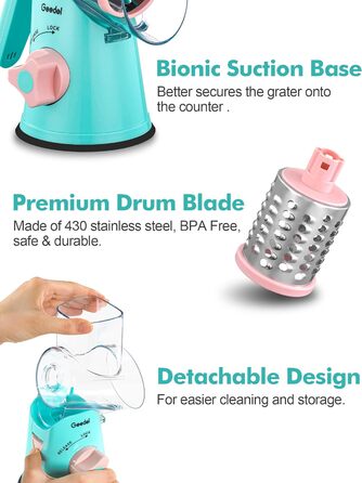 Терка для сыра, терка для овощей с 3 барабанными лезвиями, барабанная терка Более быстрая и легкая нарезка, овощерезка Идеально подходит для сыра, огурцов, творога, орехов и т. Д. (Гранкасиний)