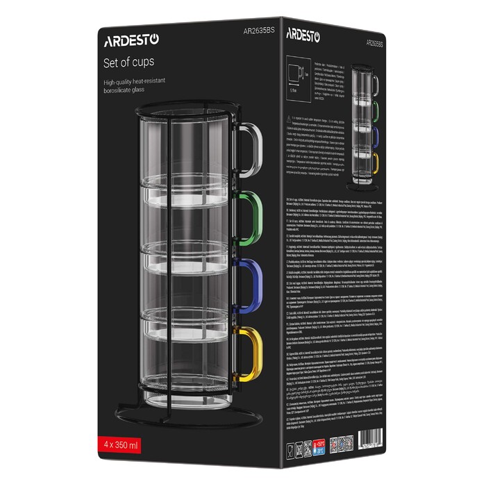 Набір чашок з підставкою Ardesto 350мл, 4шт, боросилікатне скло, прозорий