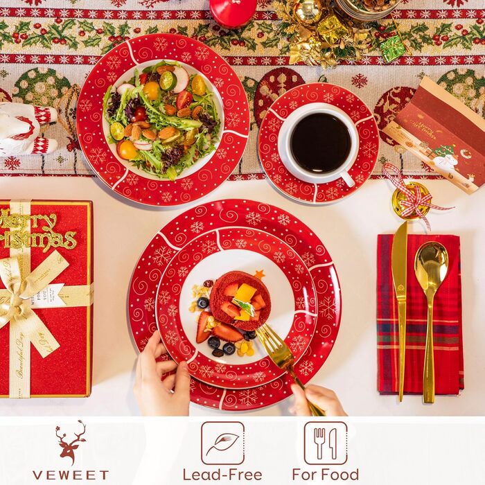 Порцеляновий різдвяний набір посуду на 6 осіб, 30 предметів VEWEET