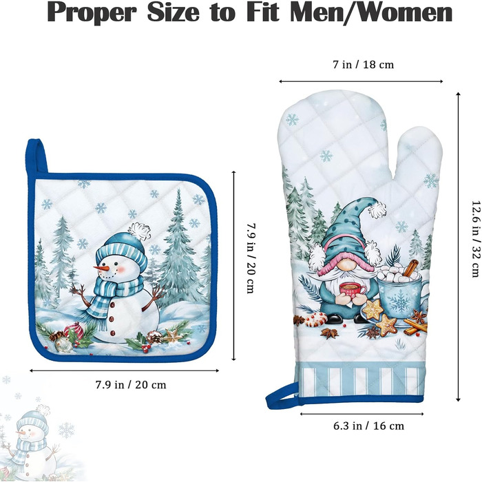 Набір з 2 кухонних рукавиць та підставок для каструль Arquiel Gnome Autumn Orange Checked, 100 бавовняні кулінарні рукавички, термостійкі кухонні рукавички для приготування їжі, осінній декор, подарунки для жінок (зимовий гном, духовка*2 підставка для кас