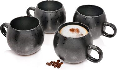 Співачка Набір кавових кухлів Tombey з кераміки, ручної роботи, набір чашок для кави з 4 предметів, сучасний дизайн 300 мл (чашки для капучино 4 шт.)
