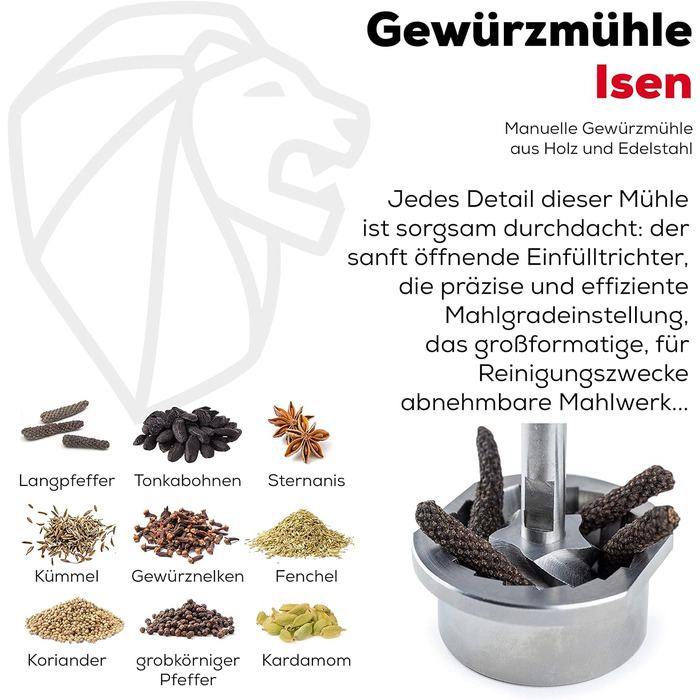 Високоякісний млин для спецій, виготовлений вручну з деревини та нержавіючої сталі, сертифікованої PEFC, I Кухонні аксесуари I, 16