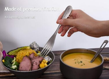 Титановий набір столових приборів Ложка Виделка Відкритий багаторазовий посуд Кемпінг Портативні надлегкі столові прибори для супових страв Ti1070T (Ti1071T ложка виделка палички для їжі)
