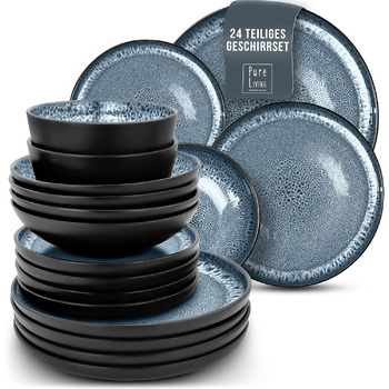 Набір посуду з керамограніту на 6 персон, 24 предмети, чорний/димчасто-синій Ibiza Pure Living