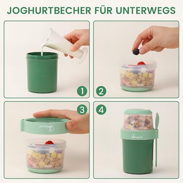 Набір з 2 стаканчиків для пластівців 870 мл з ложкою, рожевий/зелений Bugucat