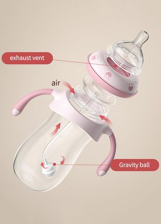 Пляшечки дитячі 270мл з соскою NaturalWave для новонароджених від 12 місяців, антиколікова пляшечка для молока з безповітряною соломинкою, ручки, (сині, 2 шт.)