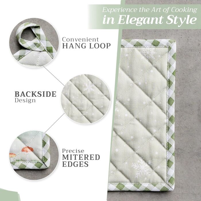Рукавички для духовки Maison d&39 Hermine, підставки для каструль, 100 бавовна, термостійкі кухонні рукавички, рукавички для духовки (19 см x 33 см) та підставки для каструль (20 см x 20 см) для приготування їжі, Morzine - рукавички для духовки (19 x 33 с
