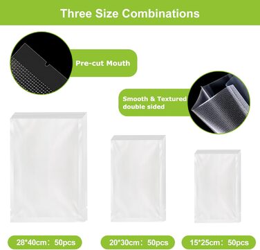 Вакуумні пакети 150 пакетів - 15x25 см (50), 20x30 см (50), 28x40 см (50) Bonsenkitchen