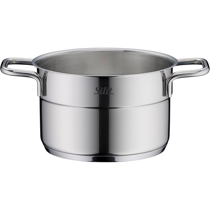 Набір посуду Silit Extra Cook каструлі 12/14 см зі скляною кришкою, внутрішньою мірною шкалою, широким обідком для зливу, нержавіюча сталь Crominox, для невеликих порцій, компактне зберігання, запобігає розтіканню (каструля для мяса, 14 см)