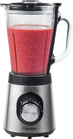 Блендер Bestron, з двома режимами швидкості та імпульсною функцією, контейнер можна мити в посудомийній машині, 500 Вт, 1,5 літра, колір (сріблястий)