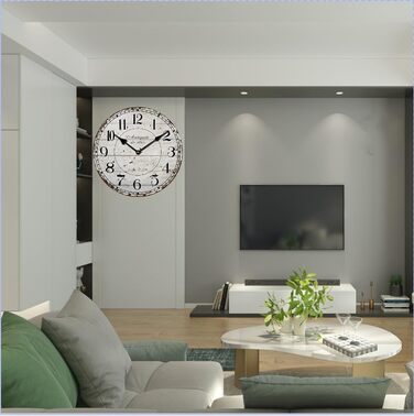 Настінний кухонний годинник YOAI, вінтажний, шеббі-шик, античний, ностальгічний, сільський, кварцовий годинник з МДФ з безшумним механізмом, 12 дюймів/30 см Ø (сірий)