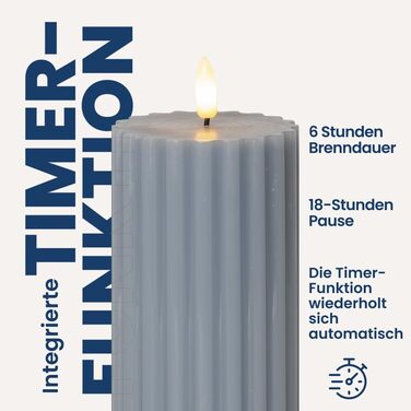 Світлодіодна свічка Стовпчик у формі зірки () світлодіодна воскова свічка з мерехтливим полумям, 15 см x 7,5 см, функція таймера, працює від батарейок (батарейки не входять до комплекту) для використання в приміщенні, зелена (синьо-сіра)