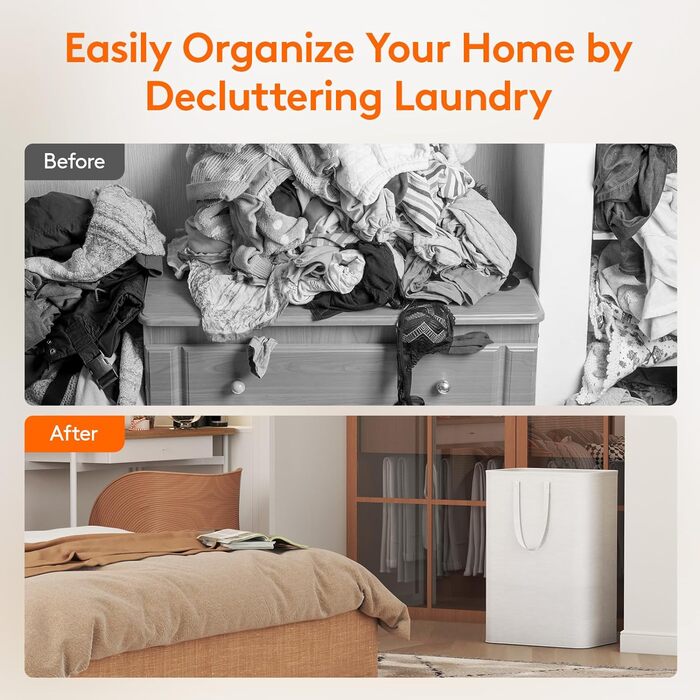 Кошик для білизни Lifewit з 2 предметів 80 л Мішок для білизни, Ящик для білизни Контейнер для білизни Збірник білизни Комод для білизни Кошики для білизни для квартири, гуртожитку, каравану Пральня, білий 2 x 80 л