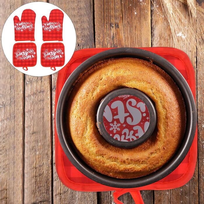 Різдвяний набір з 2 прихваток та 2 рукавичок для духовки, 4 предмети, червоний Cabilock