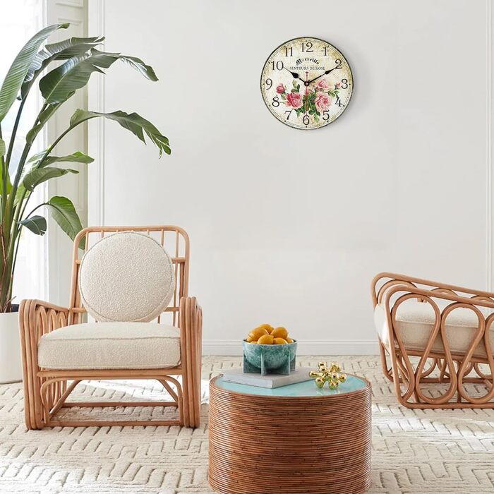 Безшумний настінний годинник Фіолетовий вінтажний, ретро дерев&39яний настінний годинник у стилі шеббі-шик Прикраса без цокання для вітальні, спальні, кухні, офісу 30 см (рожевий)