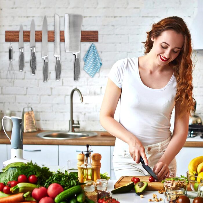 Магнітний тримач для ножів з 2 гачками, 40 см з дерева Rekehome