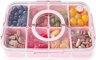 Коробка для снеків Luxear з 14 відділеннями, тарілка для снеків з кришкою та ручкою, багаторазова миска для снеків для дітей, органайзер для снеків, горіхів, фруктів, спецій, для пікніка на вечірці, можна мити в посудомийній машині, білий (рожевий, 1 комп