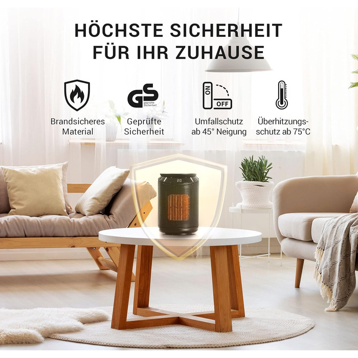 Керамічний тепловентилятор LIFELONG енергозберігаючий, тихий - incl. app & WiFi, пульт дистанційного керування 2000 Вт електричний, внутрішня кераміка Електричний обігрівач променистий обігрівач eco heat Еко теплий