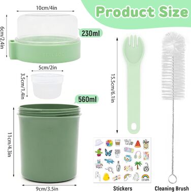 Стаканчик для пластівців 870 мл з ложкою та щіточкою, зелений Forbabe