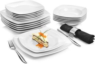 ПЕВЕЦ Набор тарелок Striking 18 предметов, набор фарфоровой посуды на 6 персон, сейф для посудомоечной машины, столовая посуда с обеденными тарелками и глубокими тарелками, квадратная посуда белая, столовый сервиз современный столовый сервиз 18 предметов