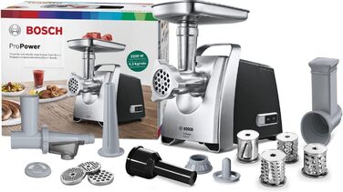 М'ясорубка 2200 Вт з насадкою для сосисок, чорний/сріблястий ProPower Bosch