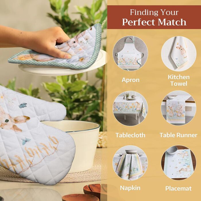 Рукавички для духовки Maison d&39 Hermine, підставки для каструль, 100 бавовна, термостійкі кухонні рукавички, рукавички для духовки (19 см x 33 см) та підставки для каструль (20 см x 20 см) для приготування їжі, Morzine - рукавички для духовки на День по