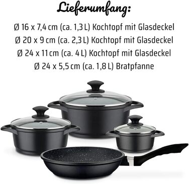 Набір каструль та сковорідок, 7 предметів, чорний Gourmet Granite GSW