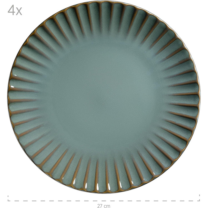 Набор посуды Confino серии MSER 931963 на 4 персоны в современном винтажном стиле, комбинированный набор из 20 предметов из керамики с черными вставками, керамогранит (бирюзовый)